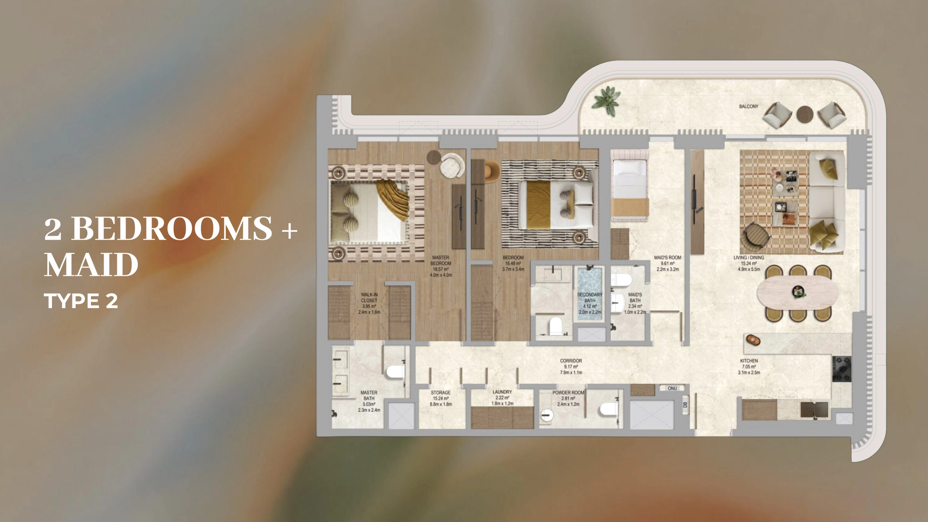 2 BR + Maid